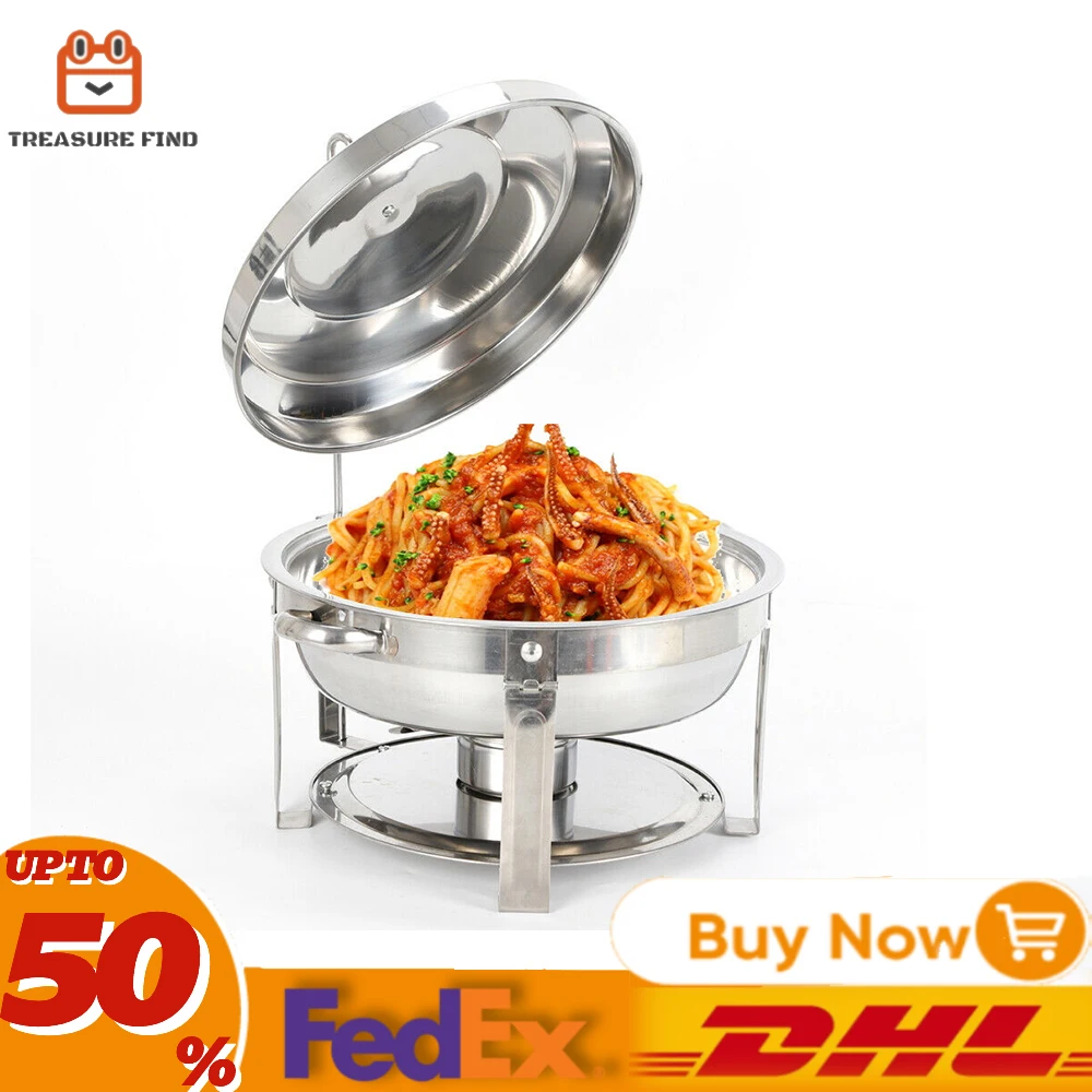 Round Chafing Dish Chafer Food Warmer Container 7.5L With Lid Stainless Steel for Hotel Catering Buffet Party Wedding