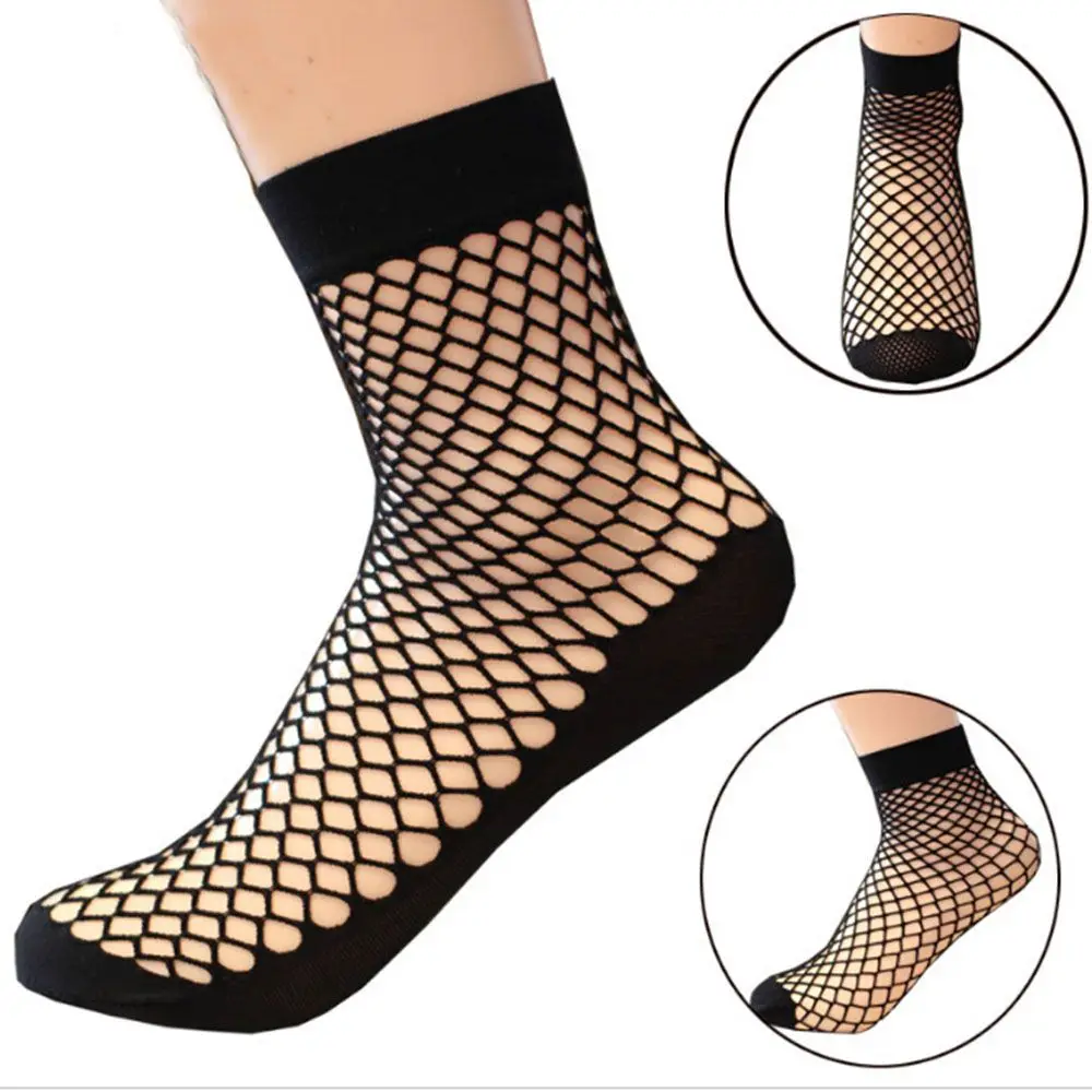 Senhora punk moda oco para fora rendas sexy malha meias arrastão meias curtas meias tornozelo