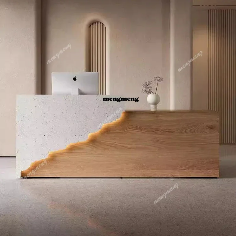 Beauty Salon Company Reception Desks Modern Luxury Solid Wood Led Light Desks Service Office Furniture Guichet D'accueil