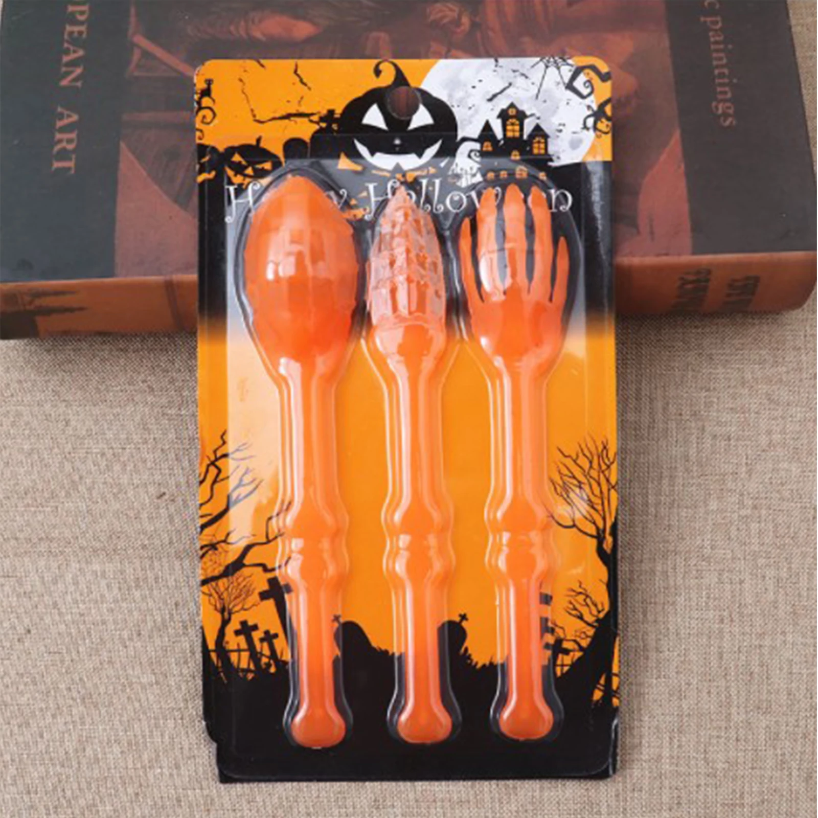 

2 set 2 Sets Halloween Silicone Tableware Forks Spoons Party Supplies Dining Barware Mixed Colors Food Grade Safe For Cold Food