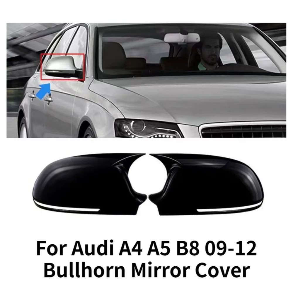 

Black Bullhorn Style Rearview Mirror Cover Caps For Audi A4 A5 B8 2009-2012 Side Mirror Housing Shell Exterior Accessories