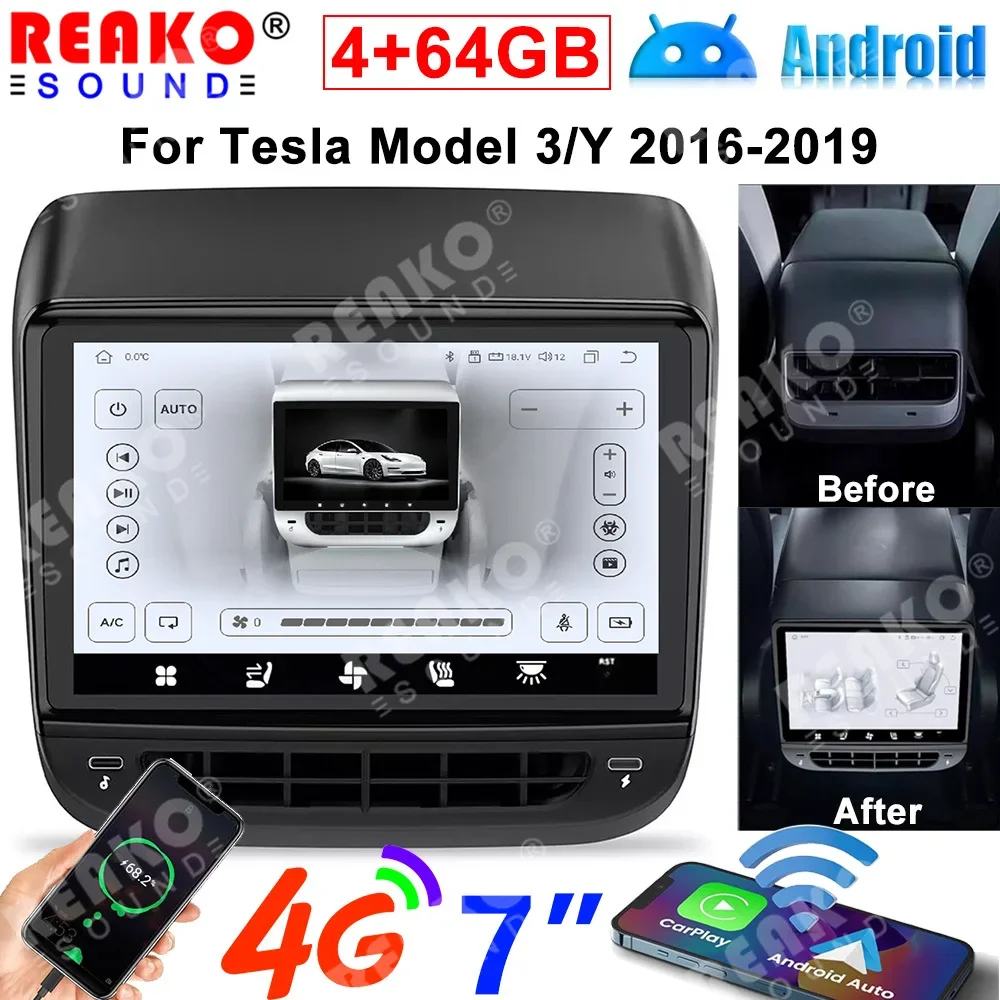 REAKOSOUND 4G 64G Android 14 Multimedia Player For Tesla Model 3 Model Y 2016-2019 2020-2023 Carplay Auto 7