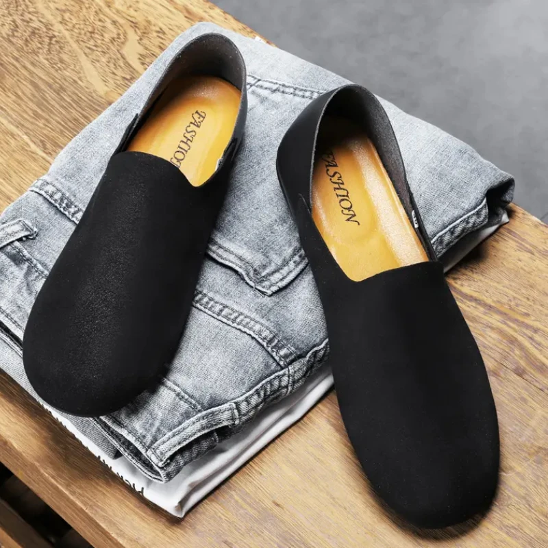 Men Shoes Comfortable Solid Colour Shallow Mouth Slip on Loafers Round Head Lightweight Non-slip Casual Flats Zapatillas Hombre