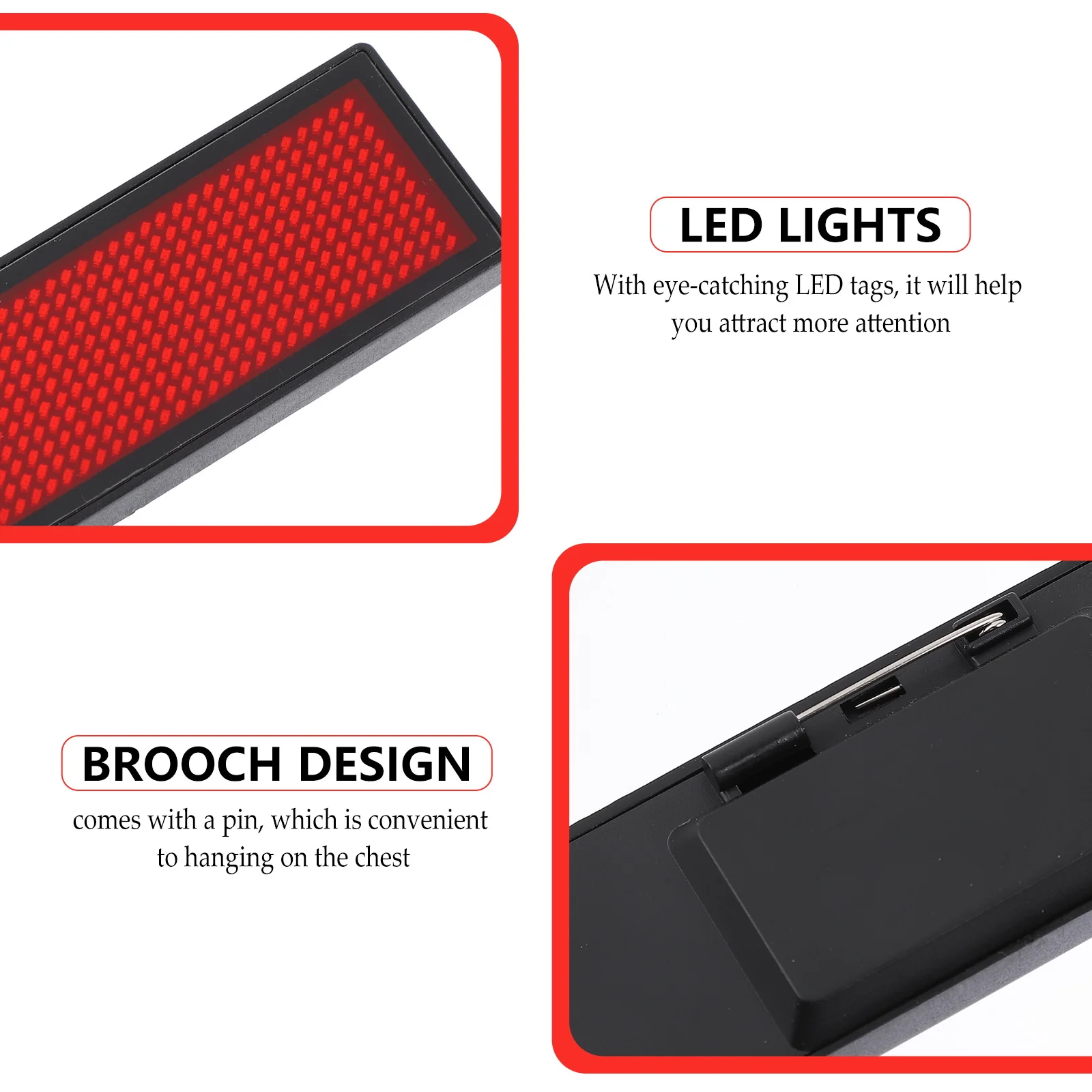 

Programmable LED Name Badge with Scrolling Message Display Rechargeable USB Cable for Waitstaff Price Label