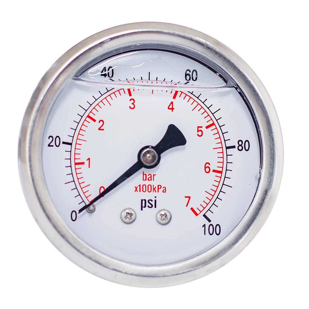 Glycerine Filled Pressure Gauge 2.5 Inch Dia 1/4 NPT Back Mount 30,60,100 Psi & Bar