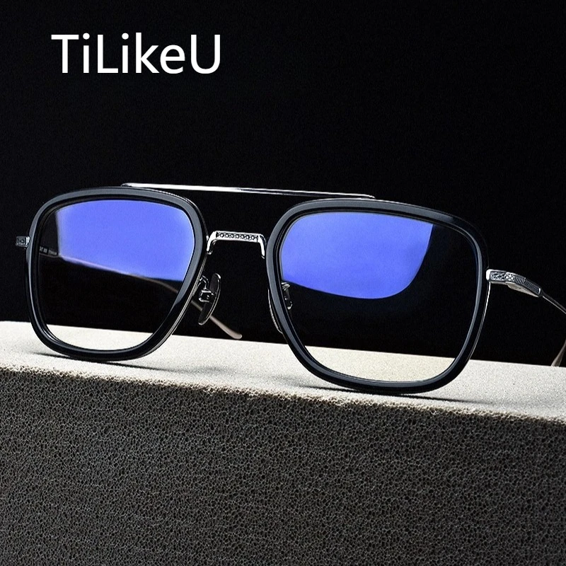 

2025 New Double Bridge Large Frame Square Glasses Men Pure Titanium Thickened Ultra-light Acetate Prescription Eyeglasses Frames