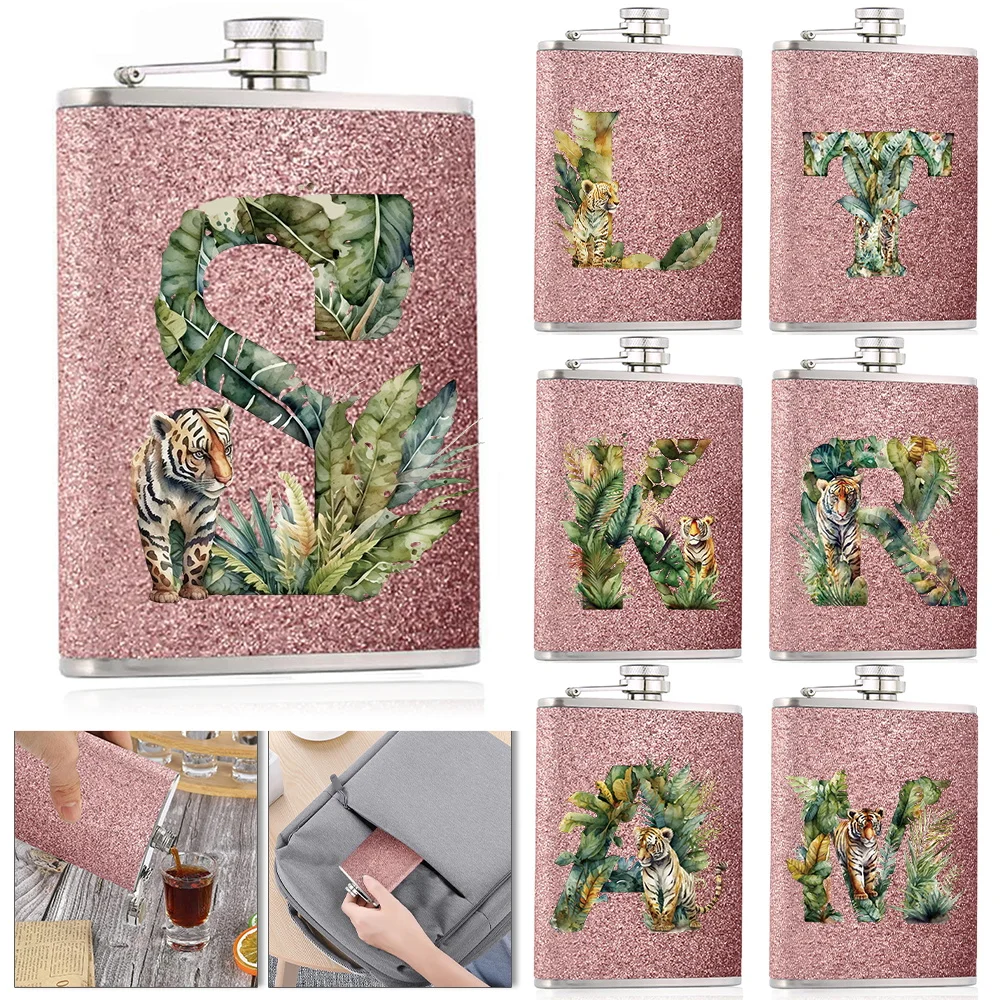 

8oz Travel Wine Jug Durable Alcohol Container Metal Whiskey Bottle Storage Container Sturdy Wine Jungle Tiger Letter Pattern