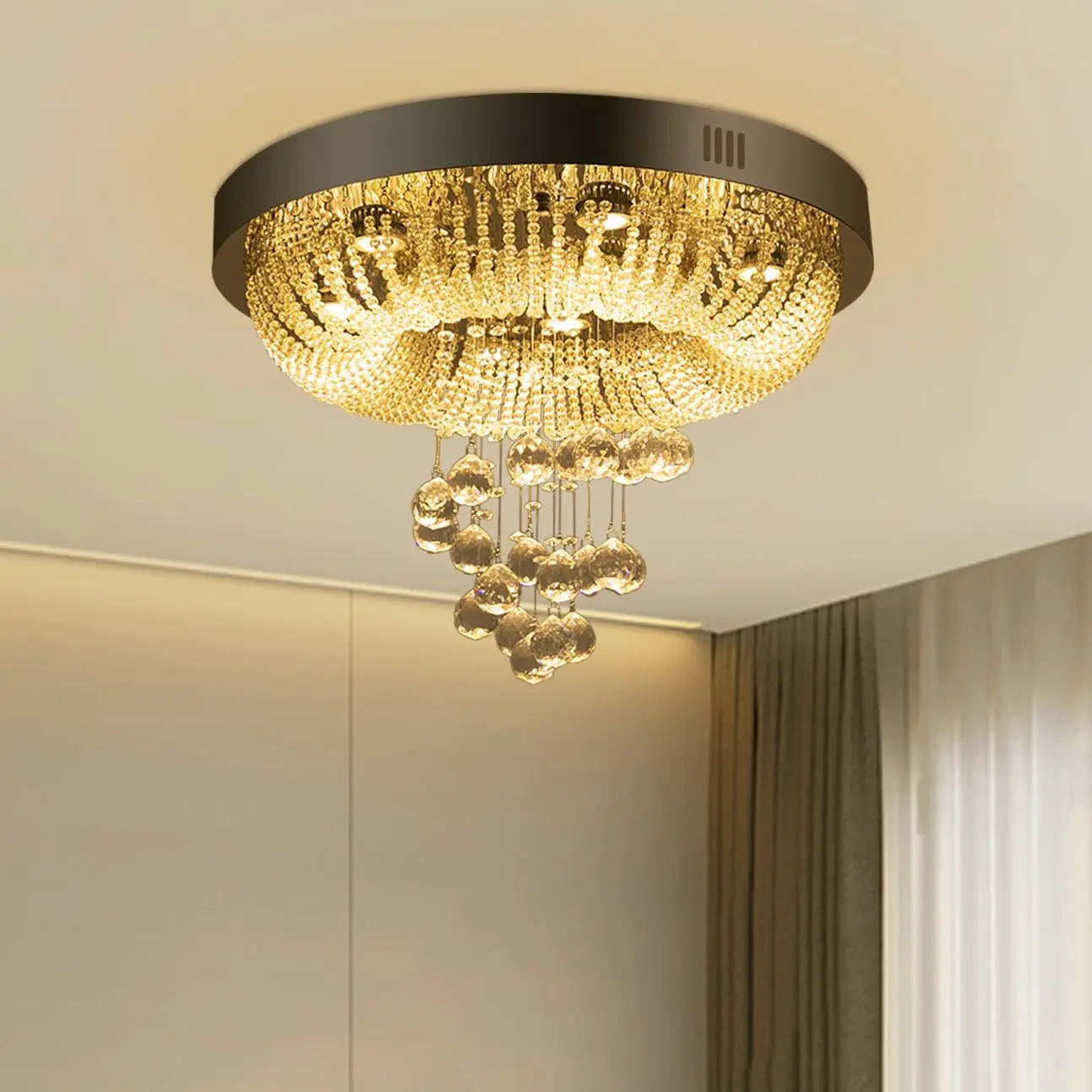 

3 Color Crystal Ceiling Light,3000K/4500K/6000K Dimmable LED, 85V-265V Modern LED Ceiling Lamp w/ Layered Crystal Pendants