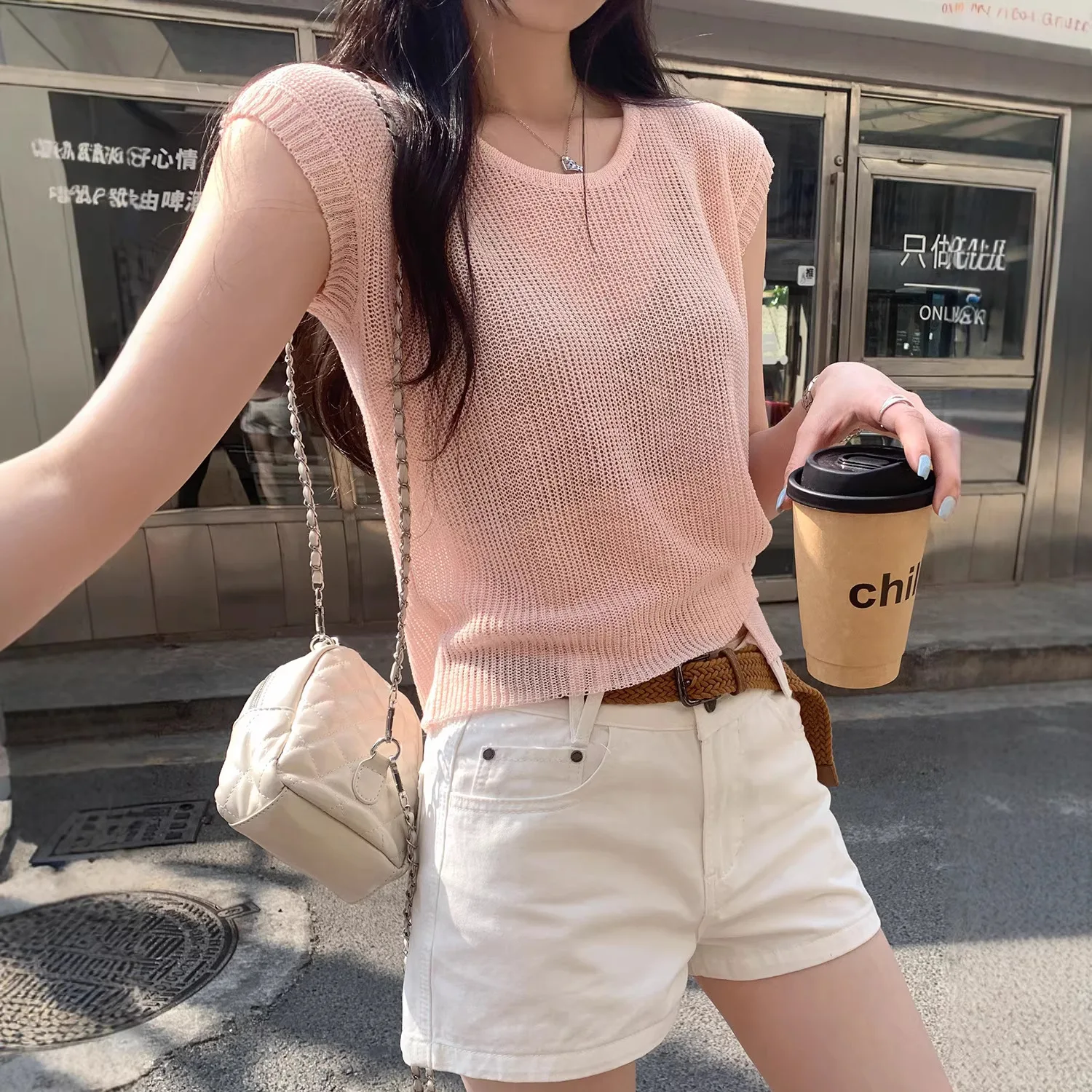 

Hollow Round Neck Sleeveless Knitted Sweater Women's Thin 2026 Summer New