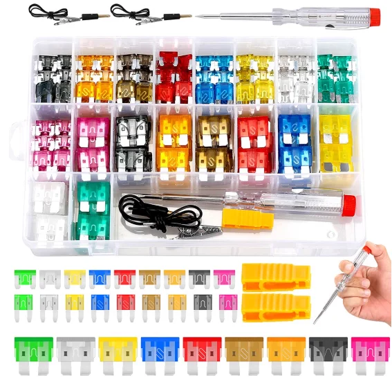 

306 pieces of medium-sized + small-sized + mini-sized fuse clips mixed and matched + test pen vehicle fuse box packed together