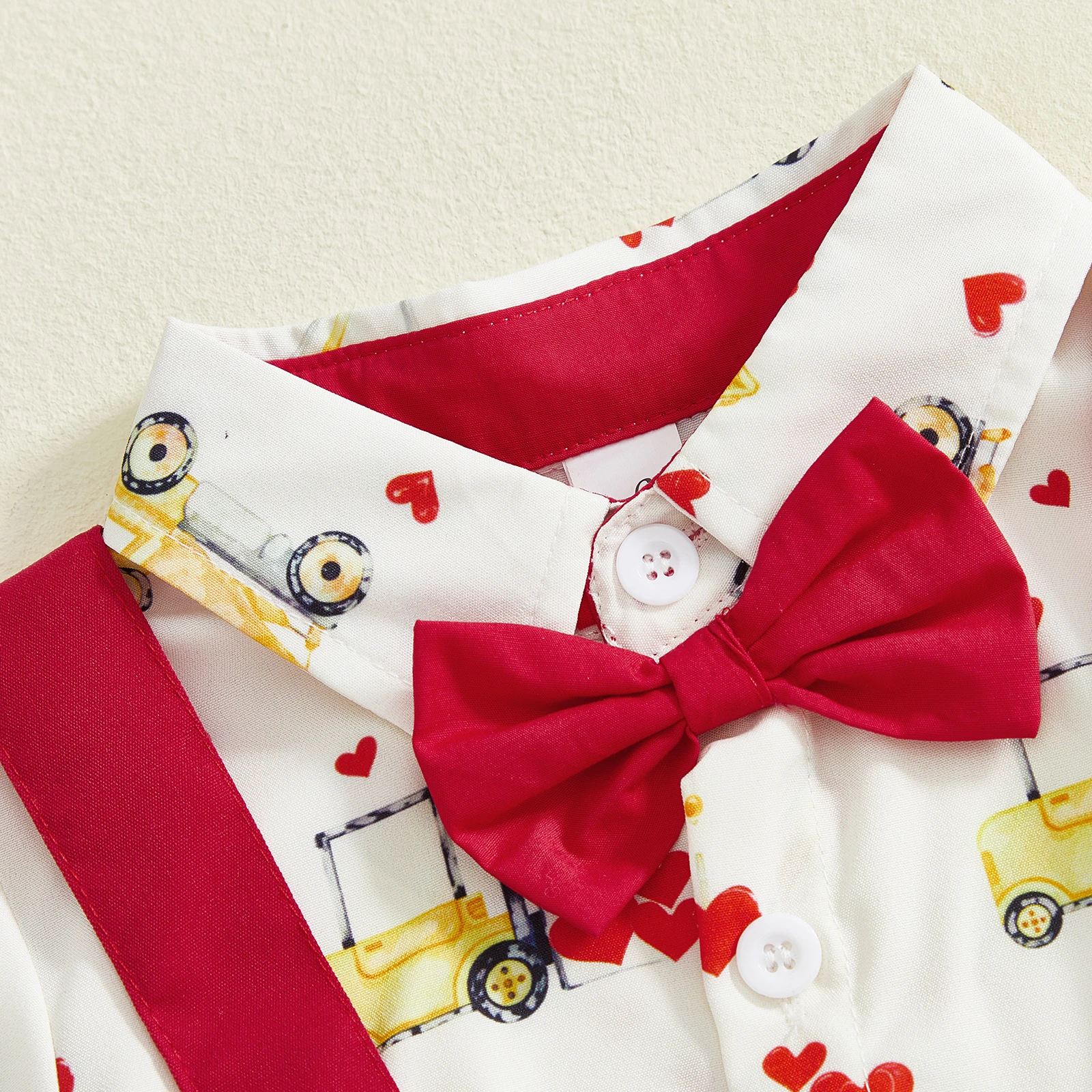 طقم شورت رسمي لطيف للأطفال الأولاد رومبير مطبوع عليه حفارة مع شورت عام صلب ملابس للأولاد في عيد الحب #6