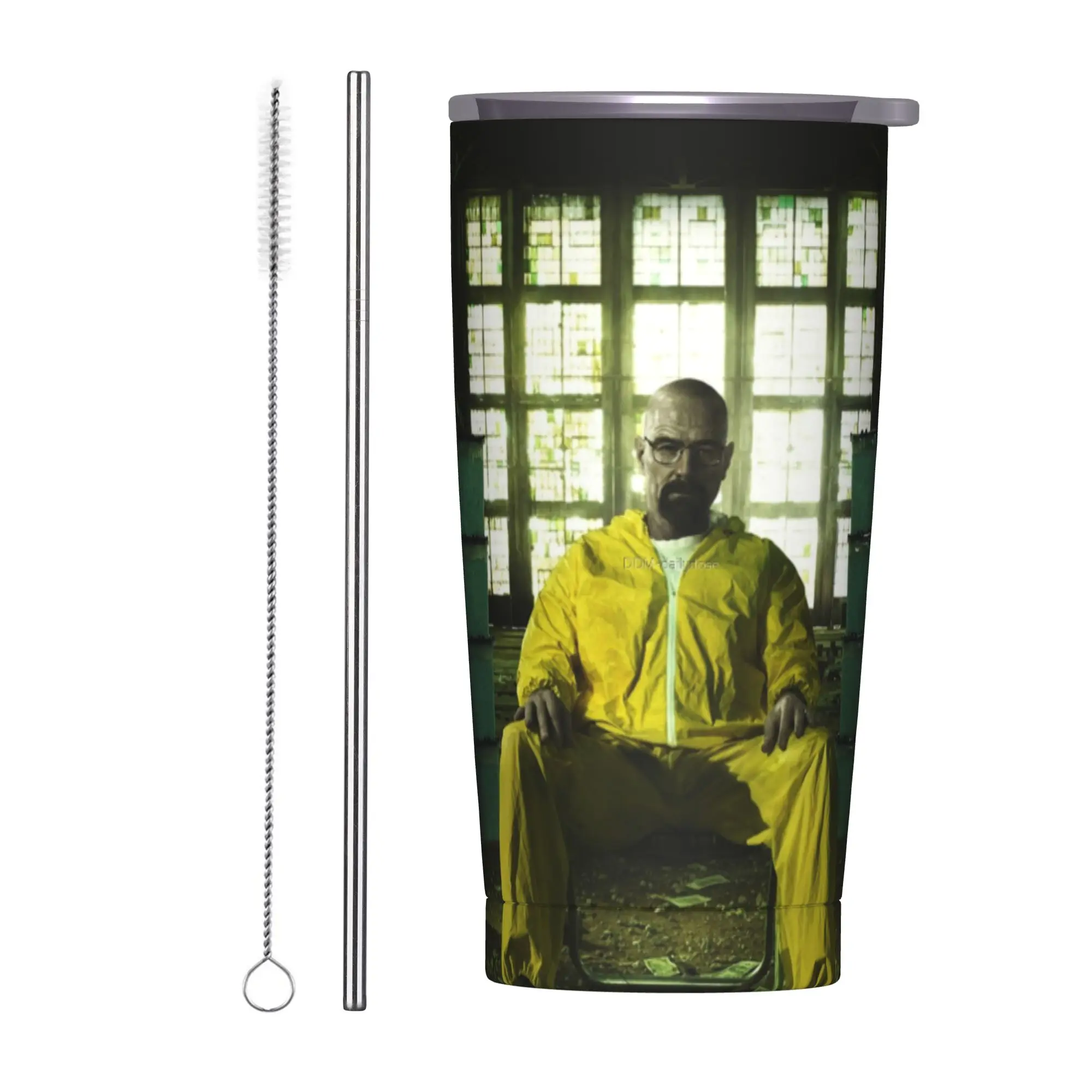 Breaking Bad Walter White Tumbler Vacuum Insulated Bryan Cranston Crime Coffee Cups with Lid Straw School Mug Spill Proof, 20oz