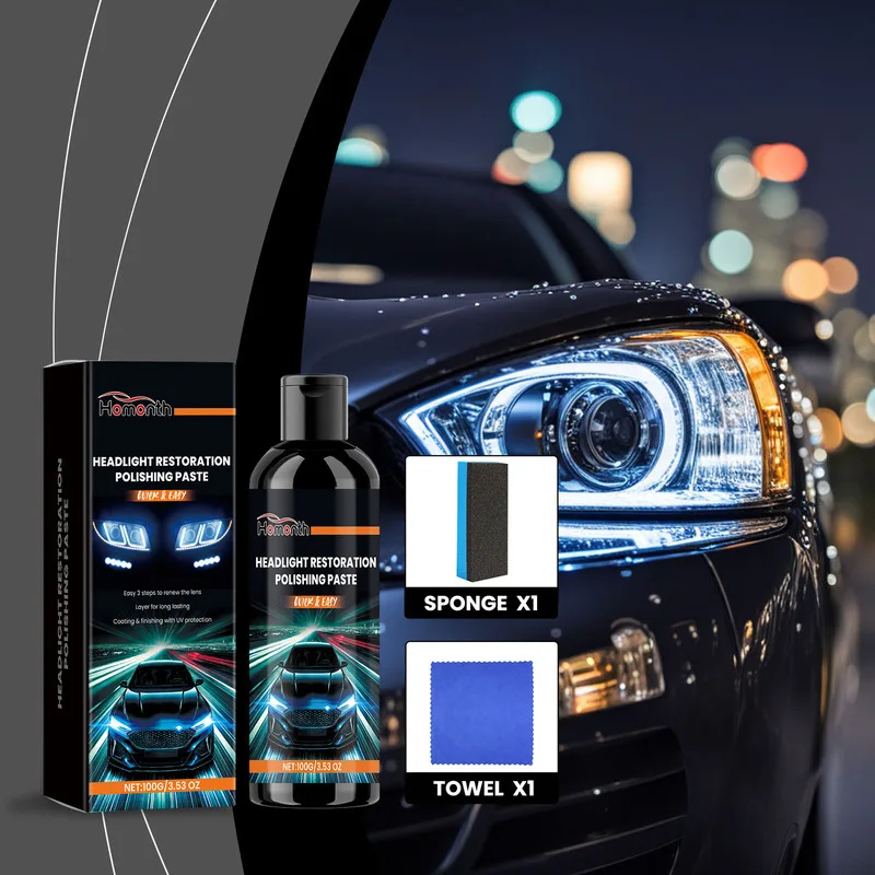 معجون إصلاح العناية بالصباح الأمامي، إزالة غبار السيارات، تنظيف اشراق، مضاد للتصفر، تلميع، تجديد المصابيح الأمامية الباهتة