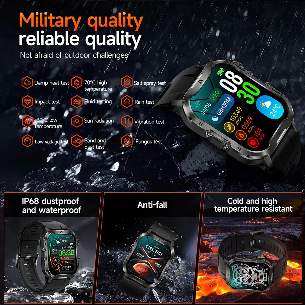 2025 New Smart Watch LED Flashlight Outdoor Sports HD Screen Voice Call Pedometer IP68 Waterproof Ultra Long Standby Smartwatch