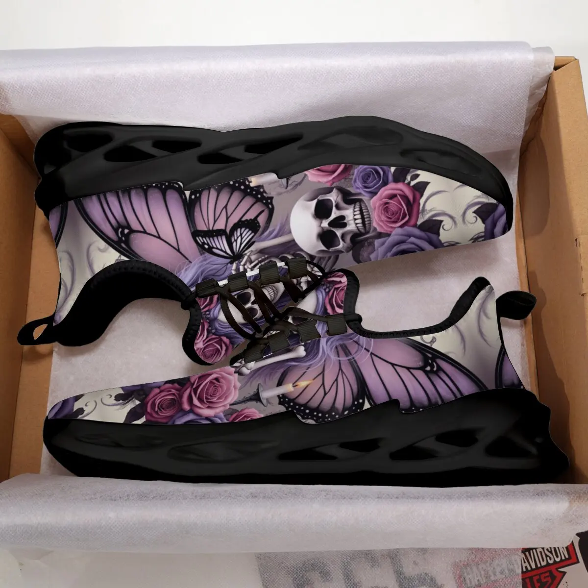 أحذية رياضية نسائية كاجوال أرجواني وردي جمجمة وردية على شكل فراشة خفيفة الوزن ونعل ناعم للمشي كاجوال أحذية تنس مسطحة للرجال