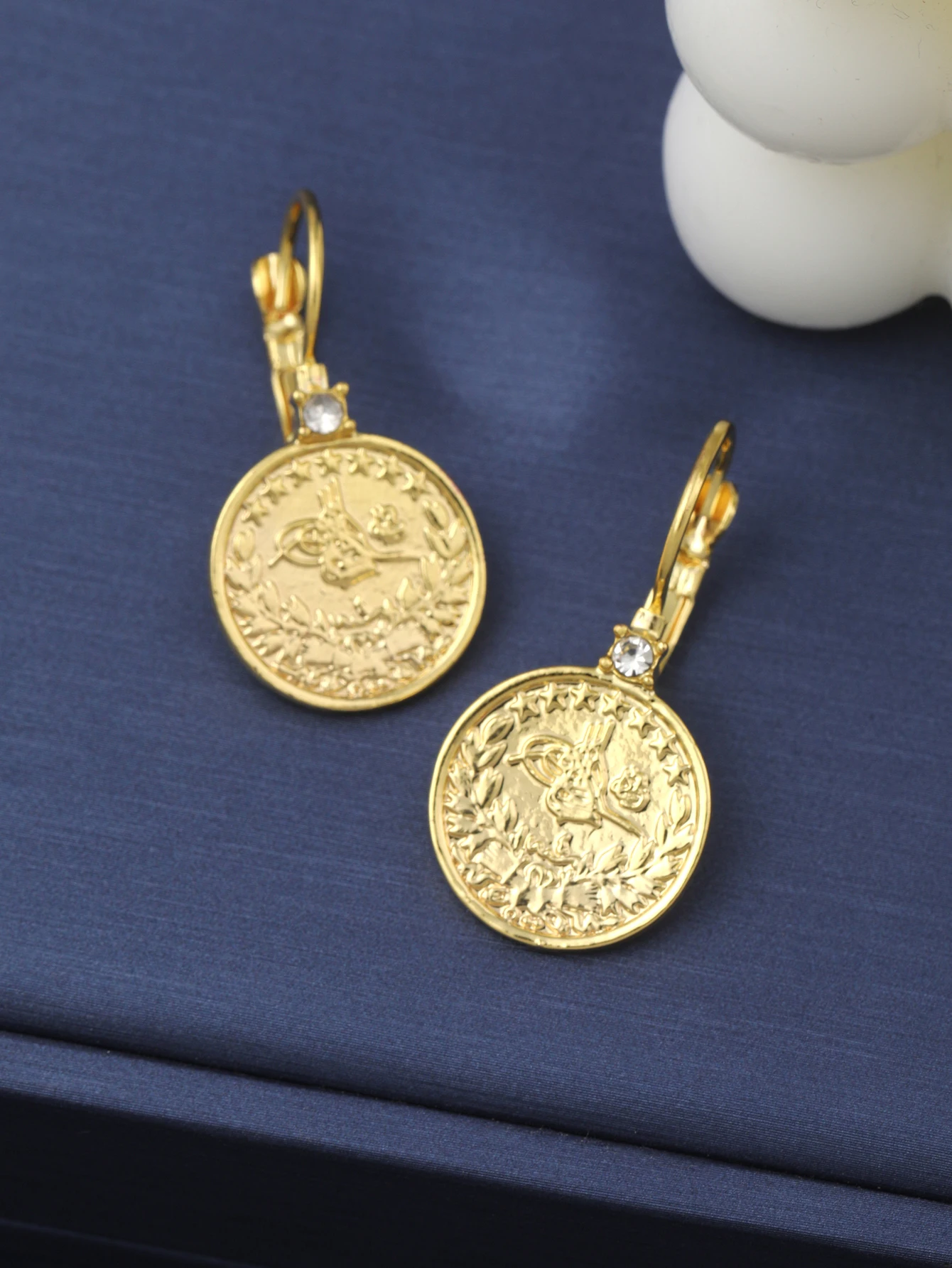 Turkish Popular Bride Earrings Coin Shaped Earrings Gorgeous Noble Women Jewelry Round Ear Decoration