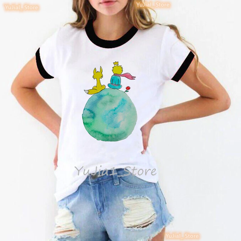 The Little Prince Star Print T Shirt Women Clothes 2024 Funny Cool Tshirt Femme Harajuku Kawaii Short Sleeve T-Shirt Female