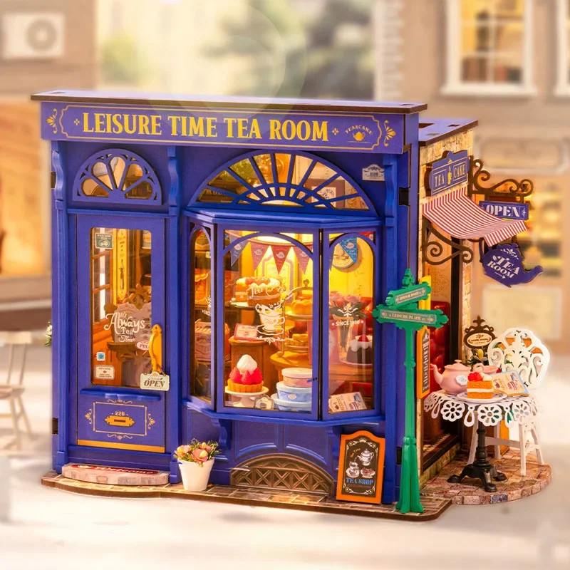 Animation Kawaii British Time Afternoon Tea Diy Handmade Cabin Small House Model Mini Scene Building Blocks Female Birthday Gift