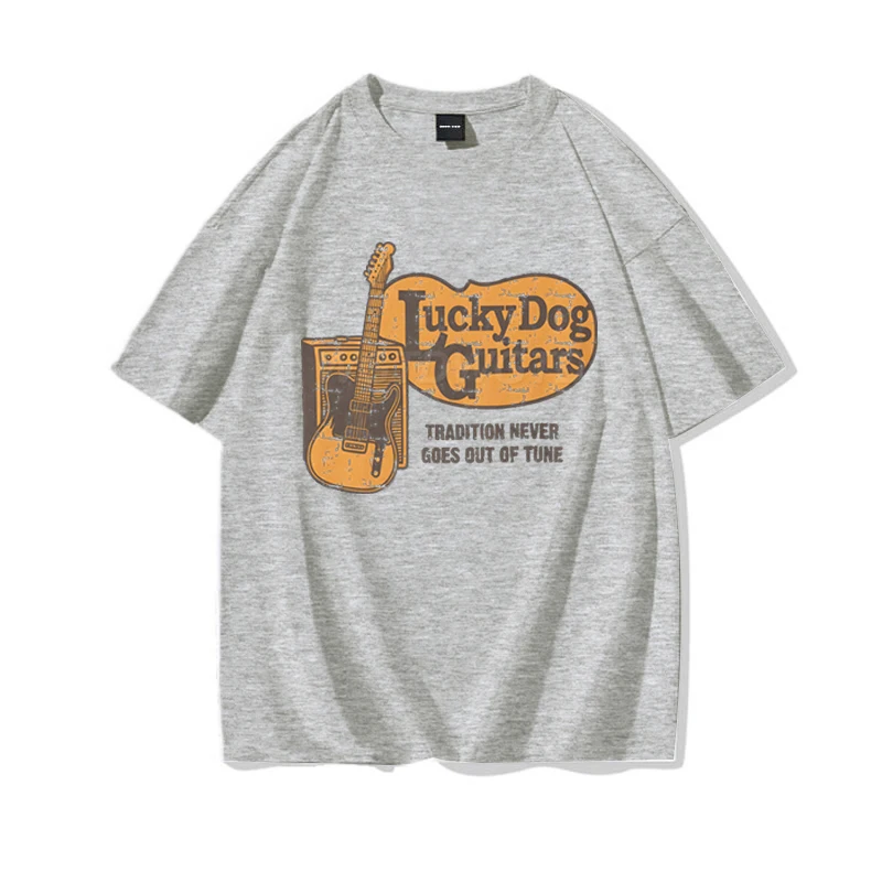 الراحة الألوان رجل امرأة تي شيرت محظوظ الكلب القيثارات الجرافيك تي شيرت التقليد أبدا الخروج من لحن 2025 تي شيرت القطن المحملة