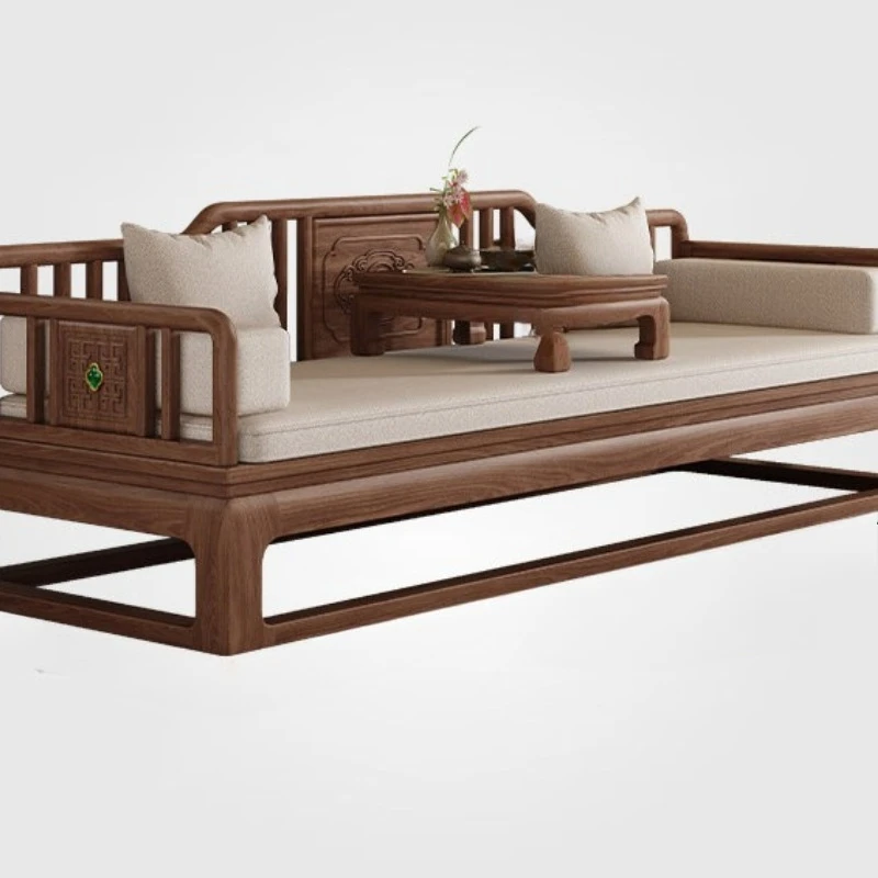 Black walnut Arhat bed, small apartment balcony, living room dual-purpose, new Chinese solid wood chaise longue