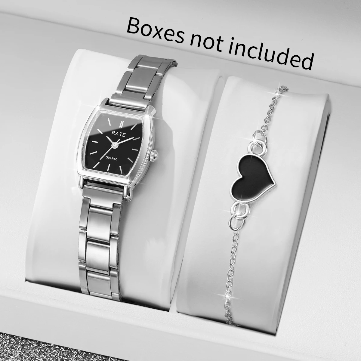 2PCS Fashion Women Watch Heart Bracelet Set Ladies Alloy Strap Quartz Wristwatch Relogio Feminino Girls Clock (Without Box)