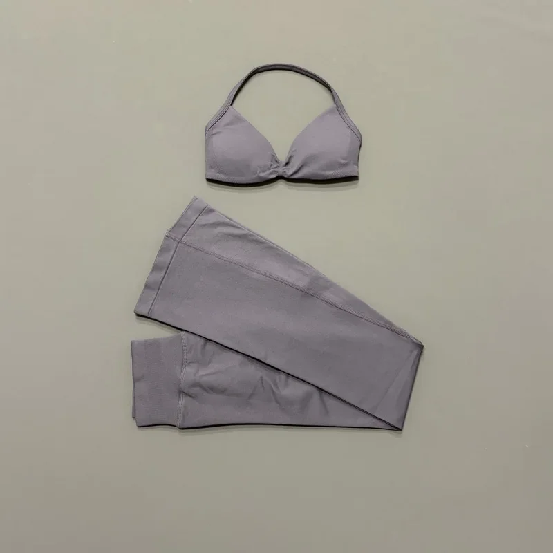 2-teiliges HISTELLO Schlaghosen-Set für Damen, Neckholder-Sport-BH, Nahtlose Po-Lifting-Yogahose, Bauchkontrolle, Fitness-Workout-Sets – Detail 21