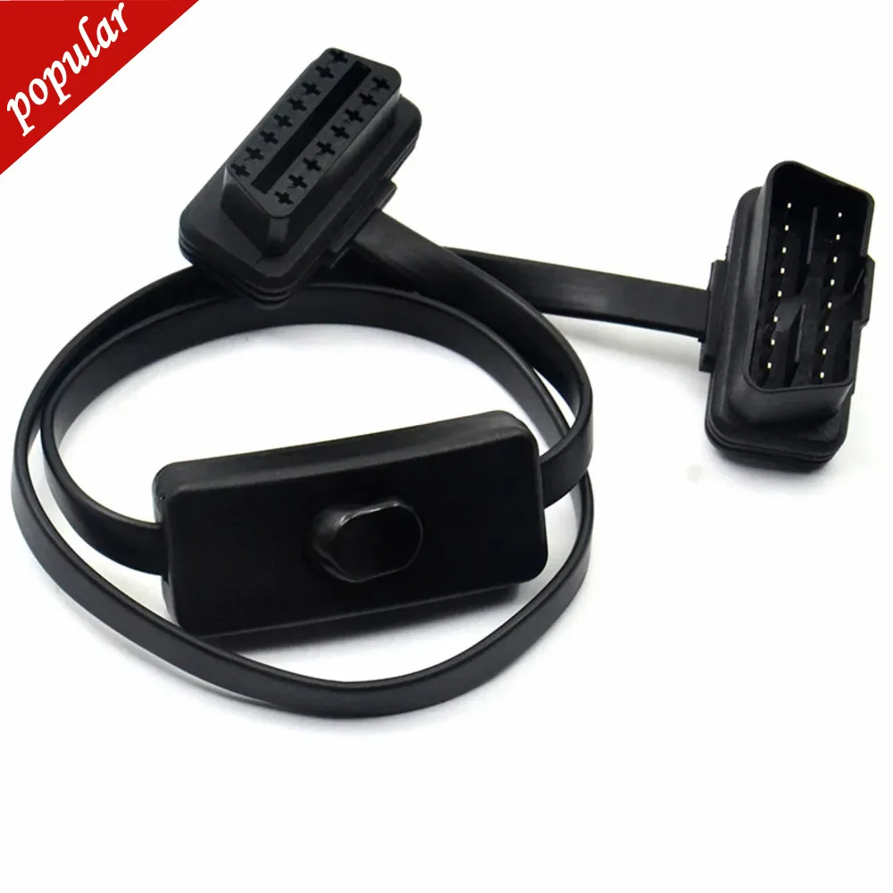 Flat Thin Noodle OBD Interface with Switch OBD 2 16Pin Male To Female ELM327 Diagnostic Extension Cable Scanner Connector