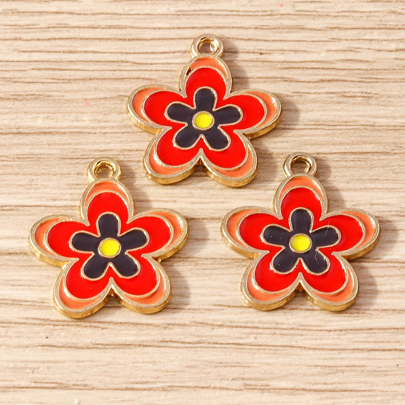 Tusember 10 Stück Emaille Cartoon Hübsche Blumen-Anhänger Niedliche Blumen-Charms für Halsketten, Ohrringe, Armbänder, Schmuckherstellung, Basteln – Detail 26