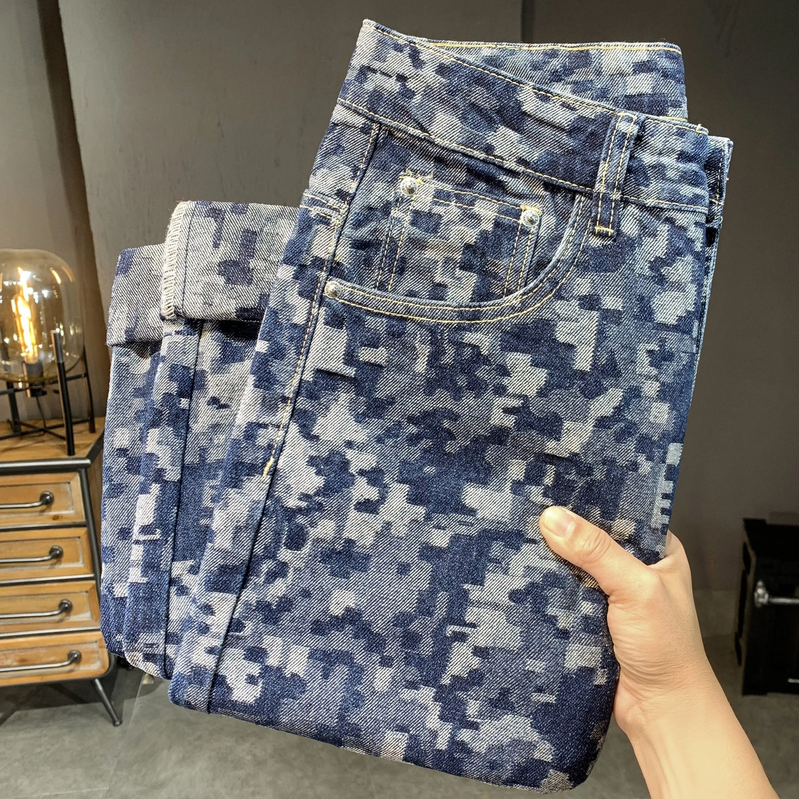 

Popular Design Men's Y2k Jeans Mid Weight Graphic Printed Baggy Pants Male's Straight Trousers