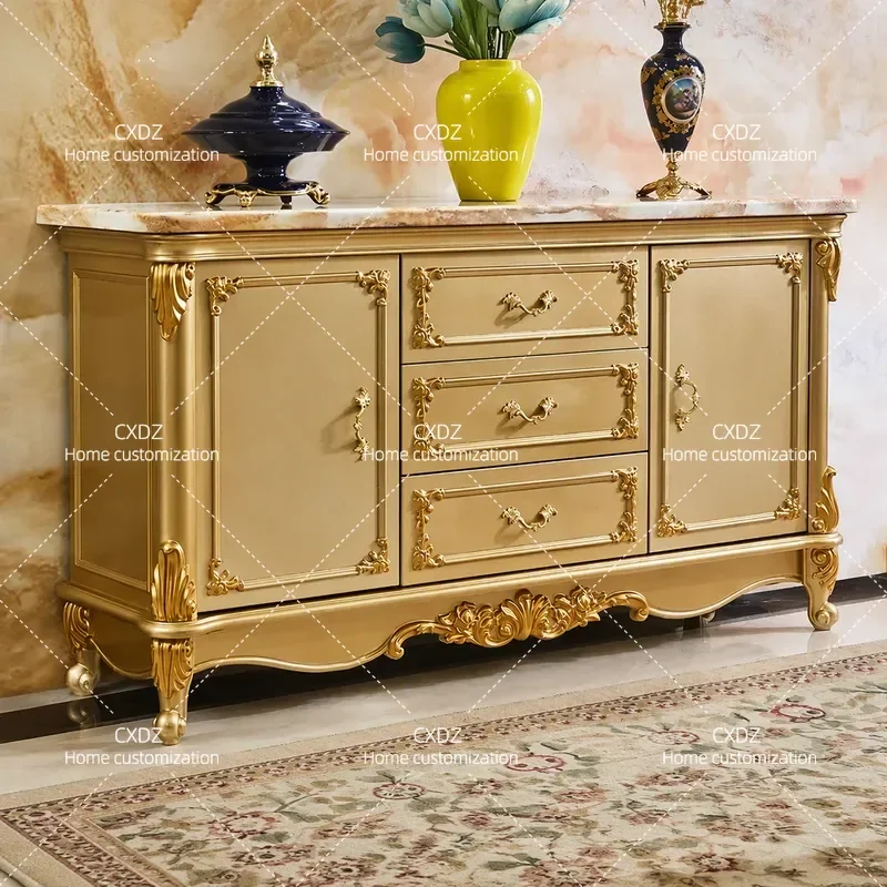 European marble side cabinet champagne gold dining room cupboard solid wood partition locker bedroom TV cabinet luxury