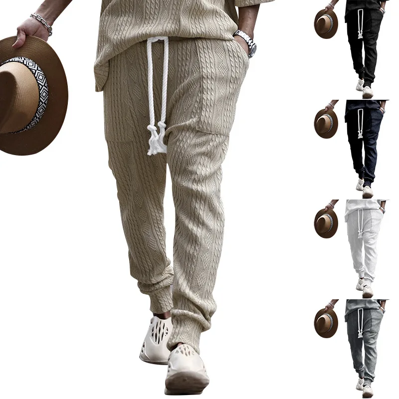 

Men's Trousers 2024 Spring and Autumn New Casual Pants Loose Jacquard Knitted Tie Feet Men's Sports Pants