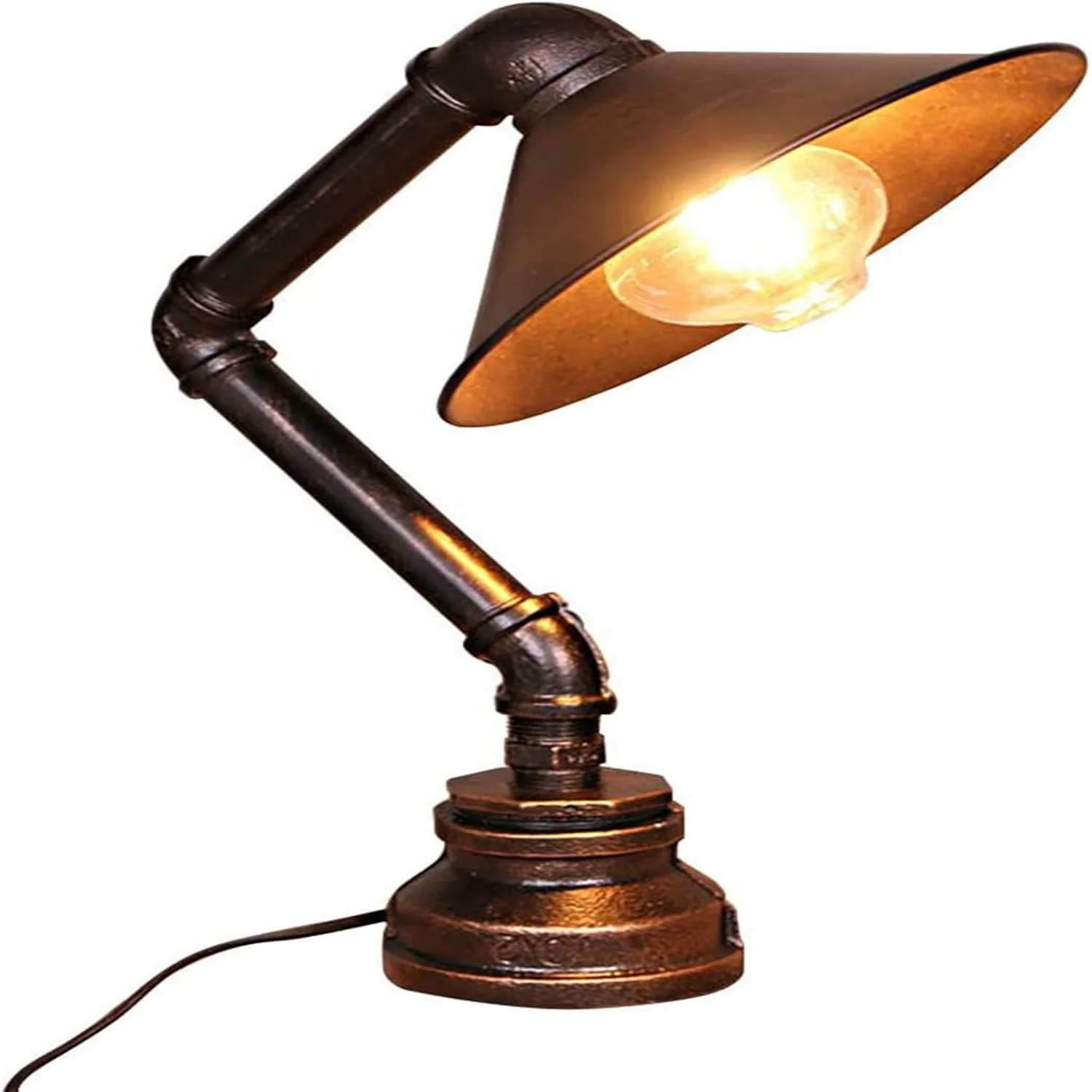 Vintage Industrial Water Pipe  Copper Rustic Bedside Desk Lamp