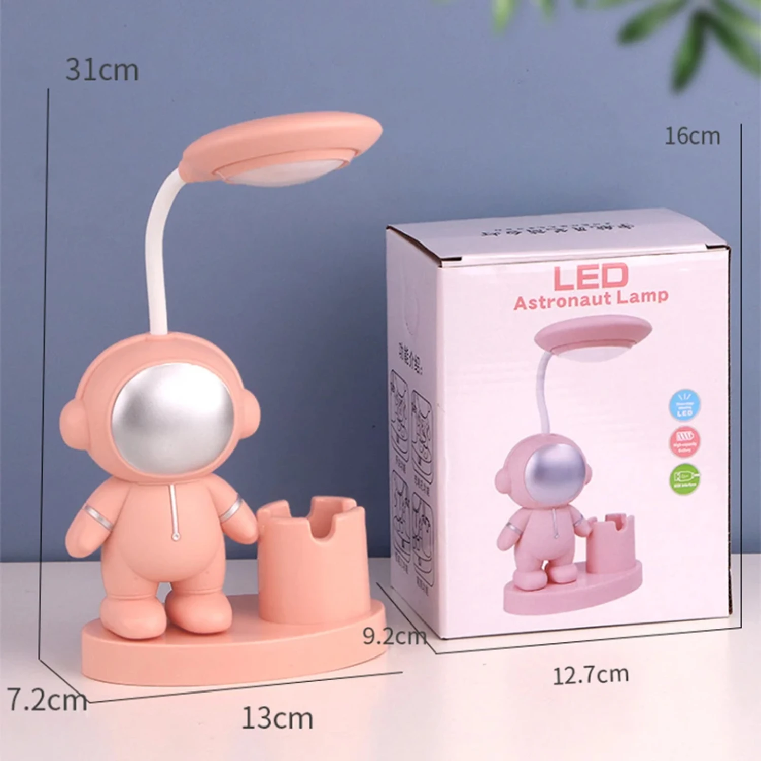 Cute and Creative Astronaut Study Desk Lamp with Flexible Arm and LED Lights for Student's Room - Bedside Table Lamp Featuring P