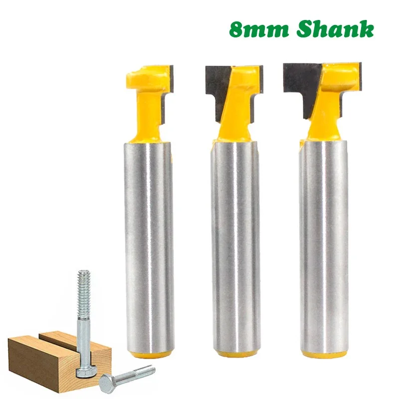 1PC 8MM Shank Milling Cutter Wood Carving T-Slot Cutter Router Bit Set Hex Bolt Key Hole Bits T Slotting Milling Cutter for Wood