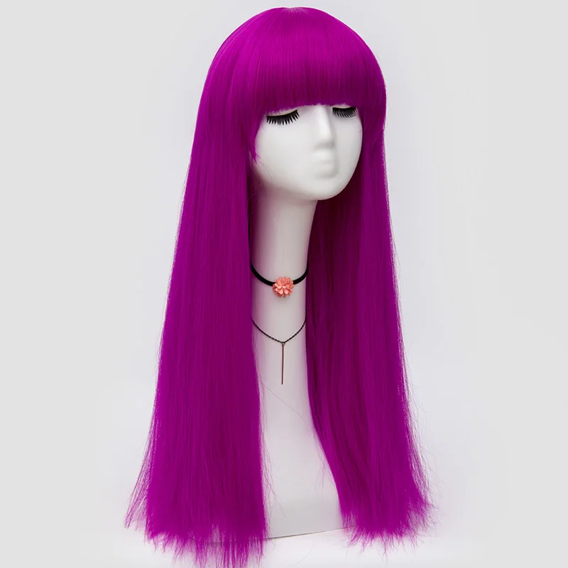 Long Straight With Bang Purple Synthetic Wig Heat Resistant for Women Cosplay Halloween Party