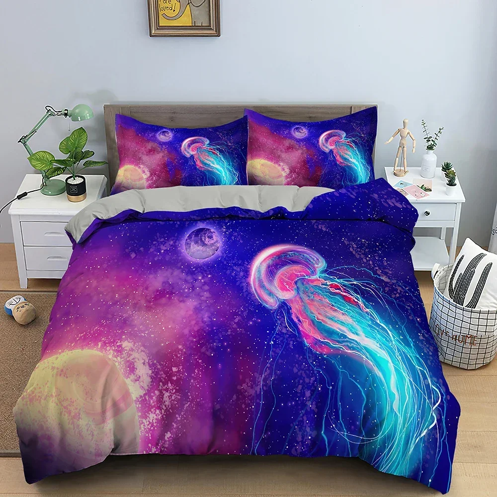 

Комплект постельного белья с узором медузы и морскими животными, одноместный, двойной, Queen King Cal King Size, комплект постельного белья