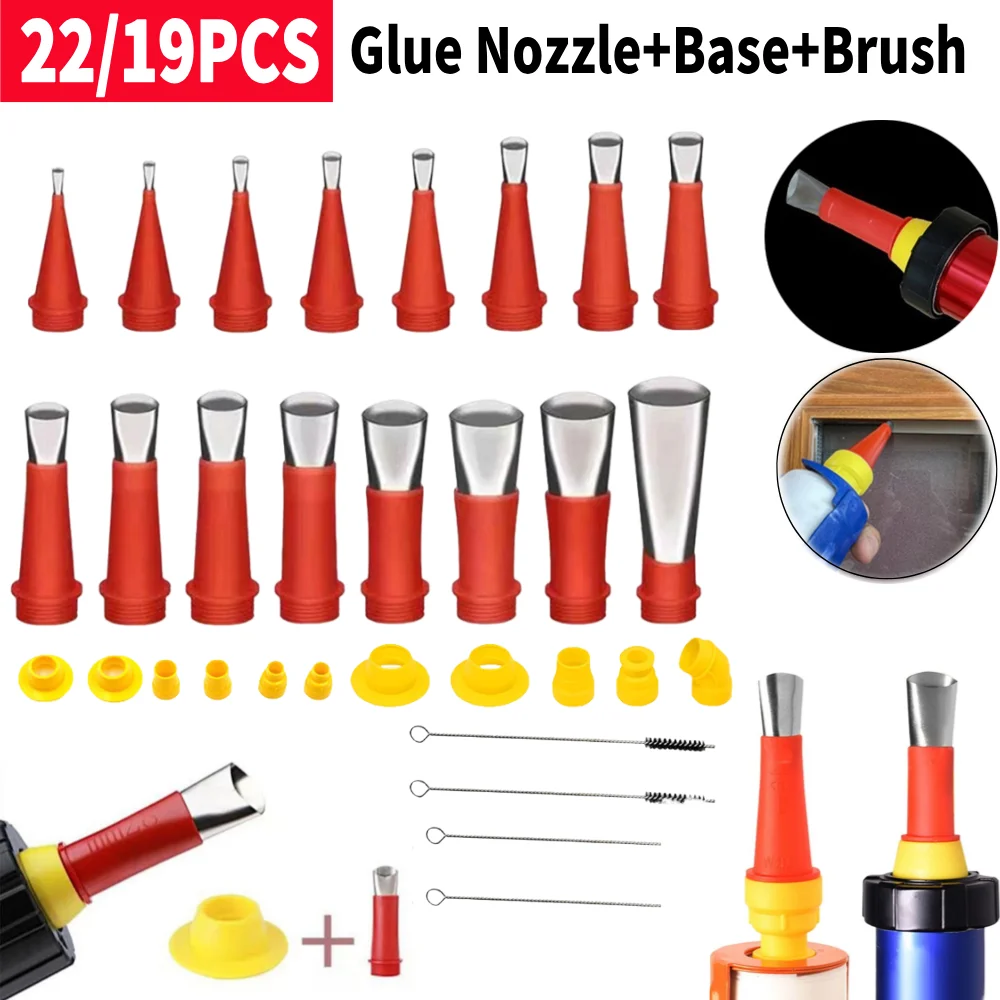 Stainless Steel Caulk Nozzle Applicator with Removable Base Caulking Tips Set Rubber Nozzle Tool for Tile Window Glass Exterior