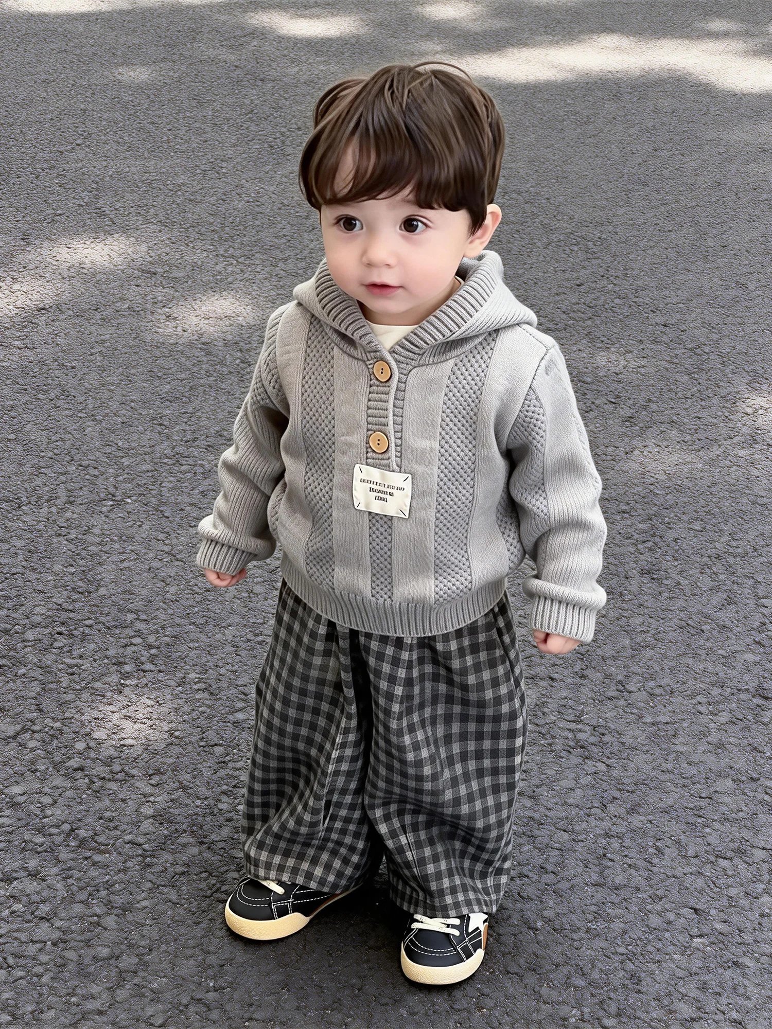 韓国風ベビーニットセーター春秋シーズン服帽子付き長袖ストライプ柄a級安全