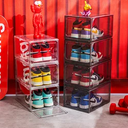 1 Pack Transparent Acrylic Shoe Box Magnetic Side Door Shoe Rack Storage Box Display Cabinet Dustproof and Moisture-proof