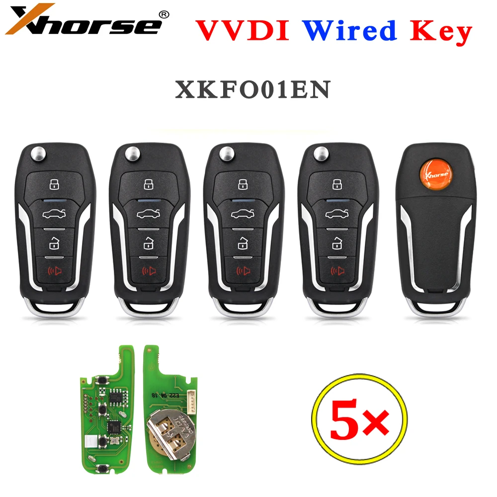 

5 шт./лот Xhorse VVDI проводной пульт дистанционного управления XKFO01EN XK серии универсальный автомобильный ключ 4 кнопки для VVDI2/VDI Mini / Key Tool Max для Ford