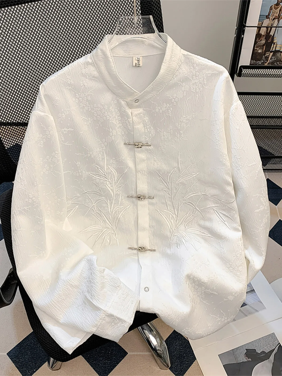 New Chinese Style Long Sleeve Shirt Jacket Men Casual Loose Versatile Embroidery Shirt Tang Costume Button Design Autumn Wear