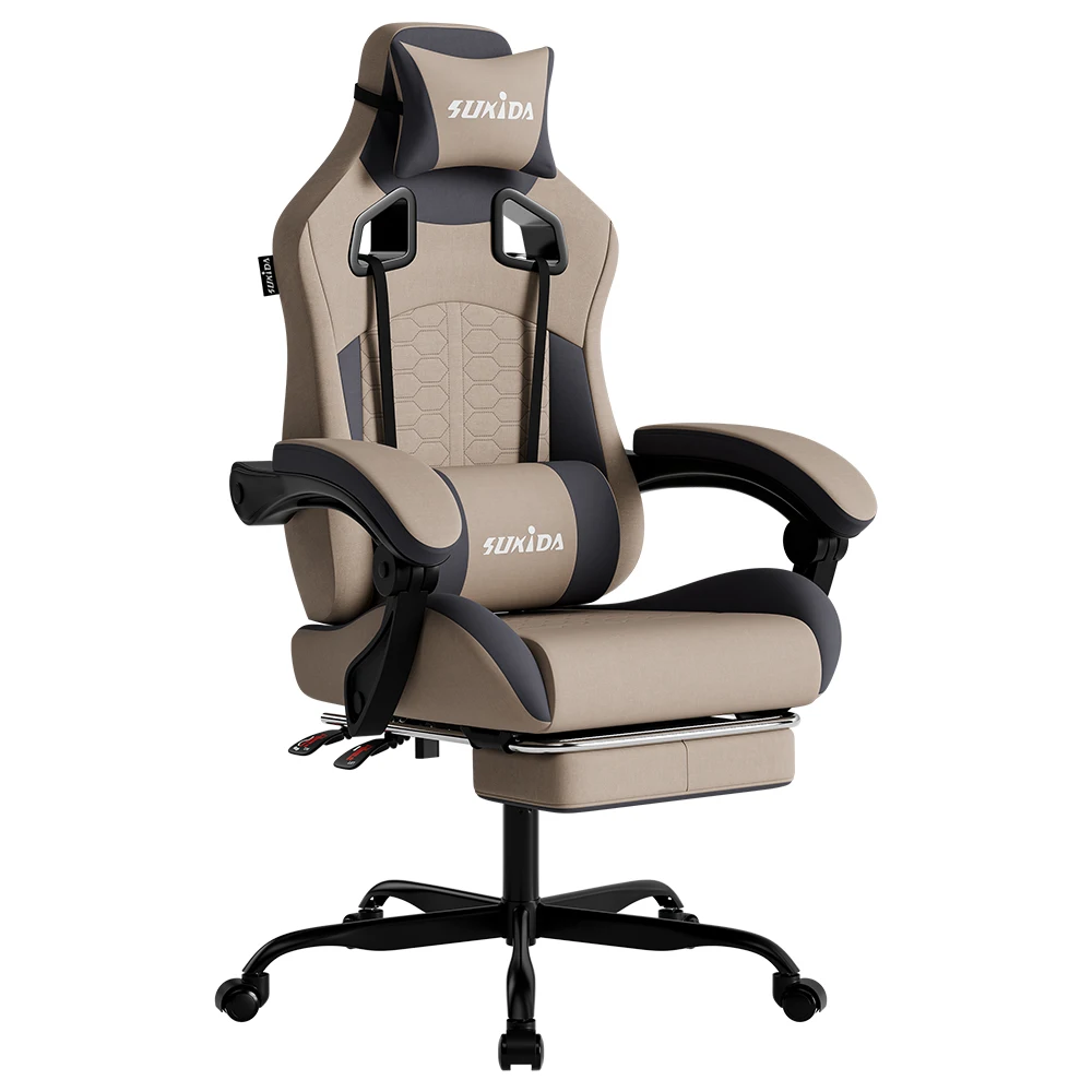 Silla ergonómica de carreras para juegos, giratoria y ajustable, con reposacabezas y soporte lumbar, para oficina, computadora y sala de estar