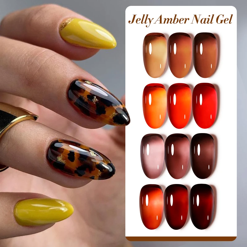 LILYCUTE 7ML Translucent Jelly Amber Gel Nail Polish Nude Color Semi Permanent Soak Off UV Nail Arts Manicure DIY Varnish Design