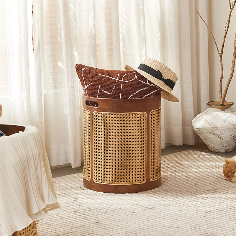 

Dirty clothes basket Japanese-style solid wood rattan storage basket Hotel B & B sofa side few creative storage bedside