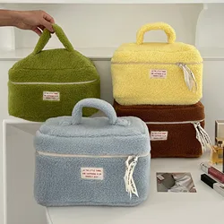 Sweet Solid Color Plush Ladies Cosmetic Bags Simple Large Capacity Women's Handbag Casual Portable Female Storage Bag Purse Tote