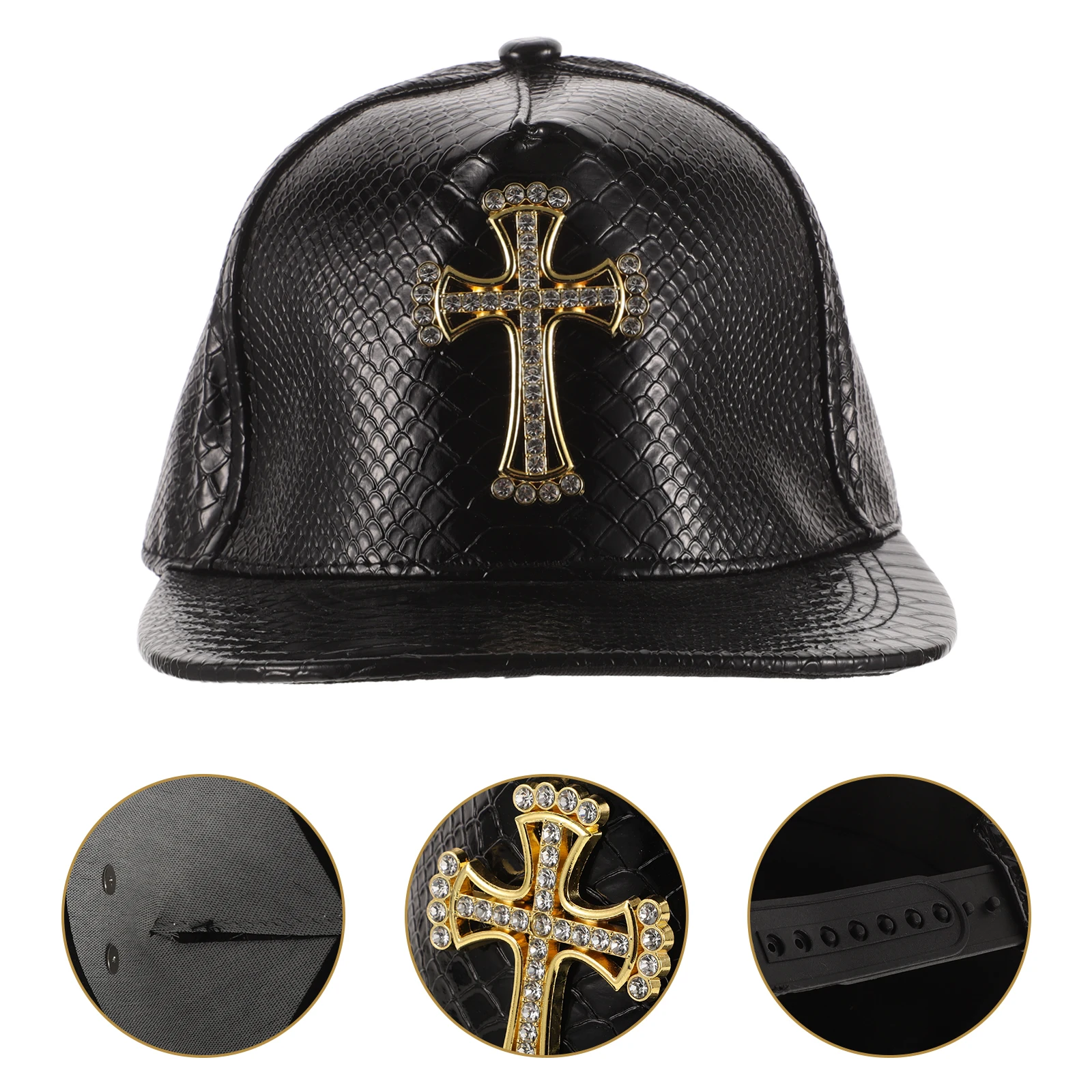 

Alligator Texture PU Baseball Cap Cross Symbol Hip Hop Style Flat Brim Outdoor Sun Protection Baseball Hat Hip Hop Hat