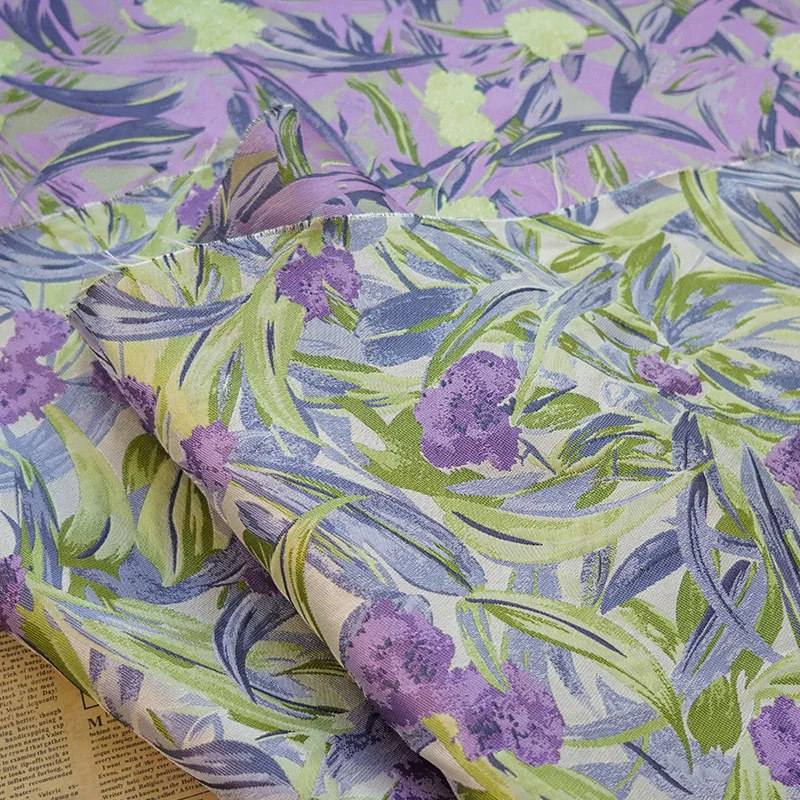 Purple Green Flower Yarn Dyed Jacquard Fabric Spring Autumn Pastoral Women's Dress Bag Curtain Diy Sewing Fabric 50cmx150cm