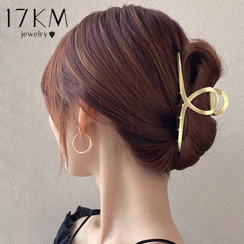 17KM Geometric Gold Color Hair Claw for Women Pearl Hair Clips Hollow Barrette Crystal Hair Accessories Fashion Hairpin