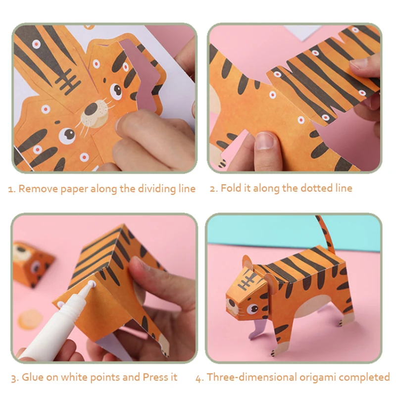 Animali tridimensionali Origami per bambini 16 fogli Craft Kit di carta Origami fai da te asilo gioco per bambini regalo età 3-12