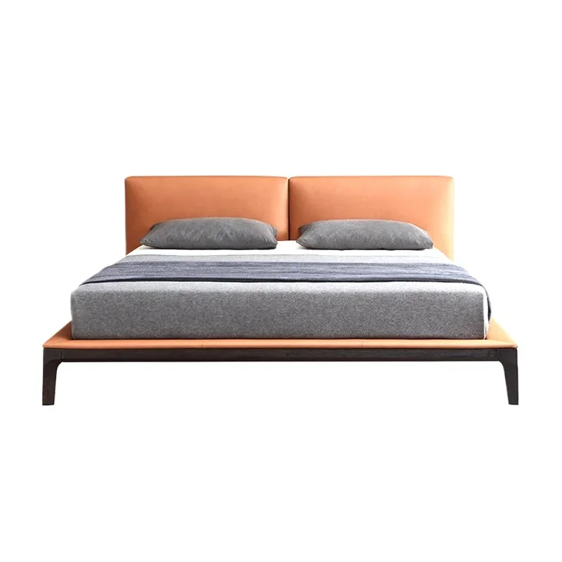 

Minimal leather soft bed 1.8 meters Napa leather cowhide bed Italian light luxury master bedroom